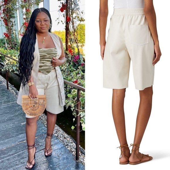 NANUSHKA Ivory Faux Leather High Rise Elastic Waist Knee Length Bermuda Short XS - Picture 7 of 16